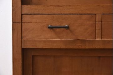 アンティーク家具　三尺　ダイヤガラス引き戸!前檜材製　古い木のアンティーク収納棚(水屋箪笥)