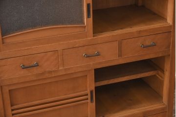 アンティーク家具　三尺　ダイヤガラス引き戸!前檜材製　古い木のアンティーク収納棚(水屋箪笥)