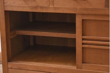 アンティーク家具　三尺　ダイヤガラス引き戸!前檜材製　古い木のアンティーク収納棚(水屋箪笥)