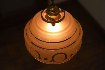 フランスアンティーク　すりガラスシェードのペンダントライト(天井照明)(1)