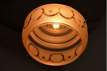 フランスアンティーク　すりガラスシェードのペンダントライト(天井照明)(1)