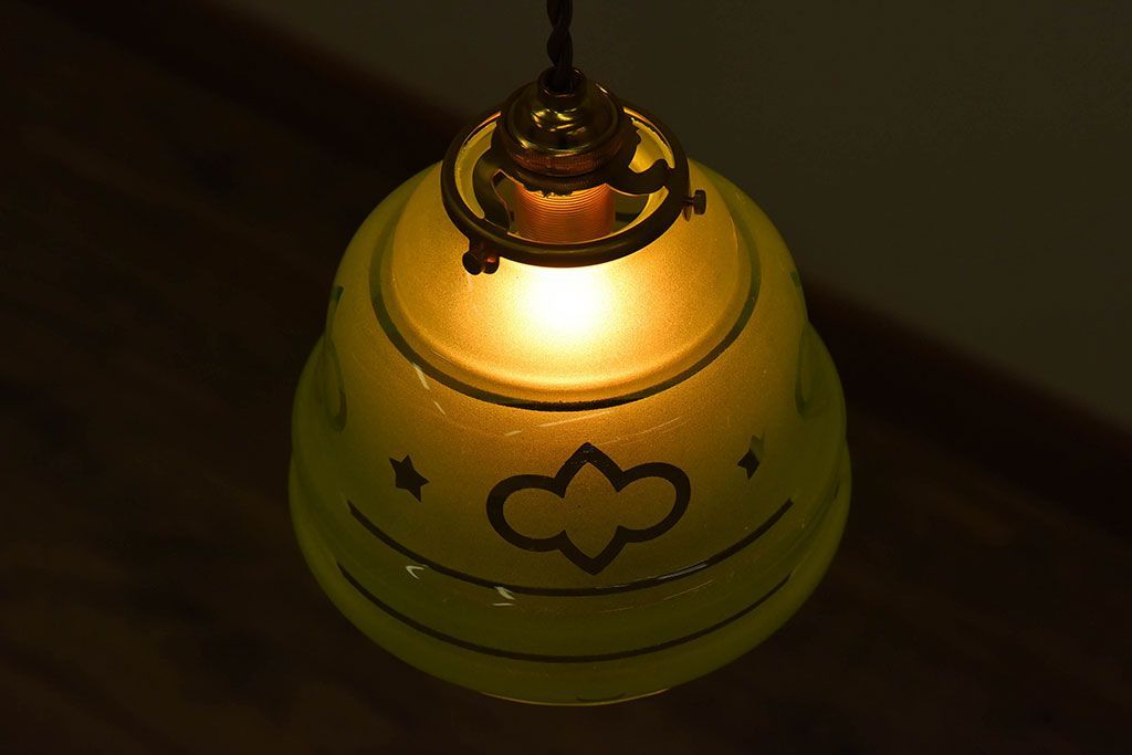 フランスアンティーク　すりガラスシェードのペンダントライト(天井照明)(2)