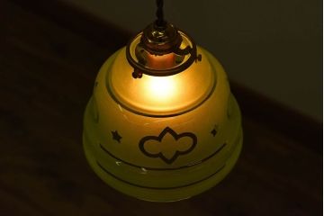 フランスアンティーク　すりガラスシェードのペンダントライト(天井照明)(2)