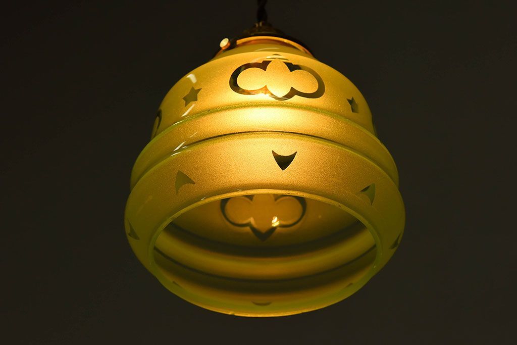 フランスアンティーク　すりガラスシェードのペンダントライト(天井照明)(2)