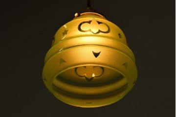 フランスアンティーク　すりガラスシェードのペンダントライト(天井照明)(2)