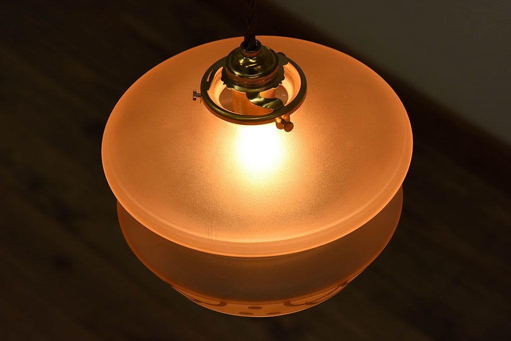 フランスアンティーク　すりガラスシェードのペンダントライト(天井照明)(3)