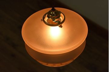 フランスアンティーク　すりガラスシェードのペンダントライト(天井照明)(3)