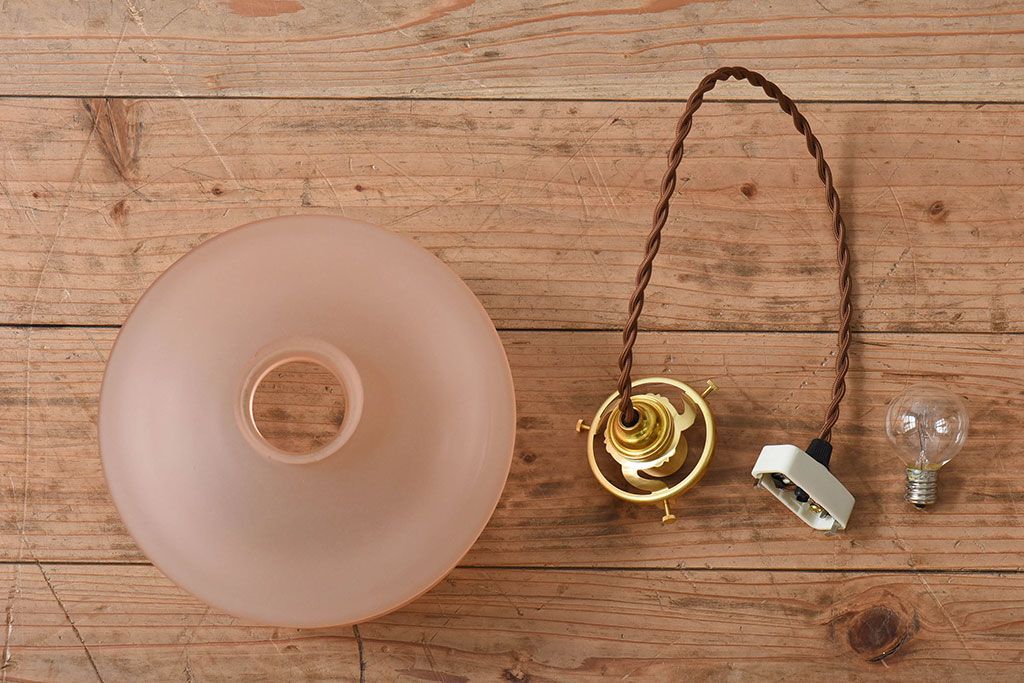 フランスアンティーク　すりガラスシェードのペンダントライト(天井照明)(3)