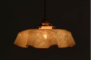 フランスアンティーク　上品なフリルシェードのペンダントライト(天井照明)(3)