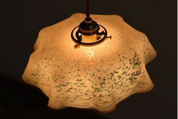 フランスアンティーク　上品なフリルシェードのペンダントライト(天井照明)(3)