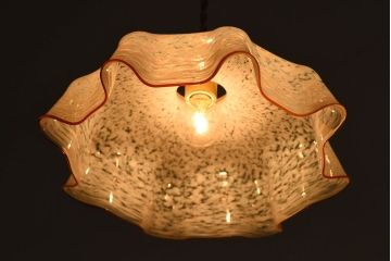 フランスアンティーク　上品なフリルシェードのペンダントライト(天井照明)(3)