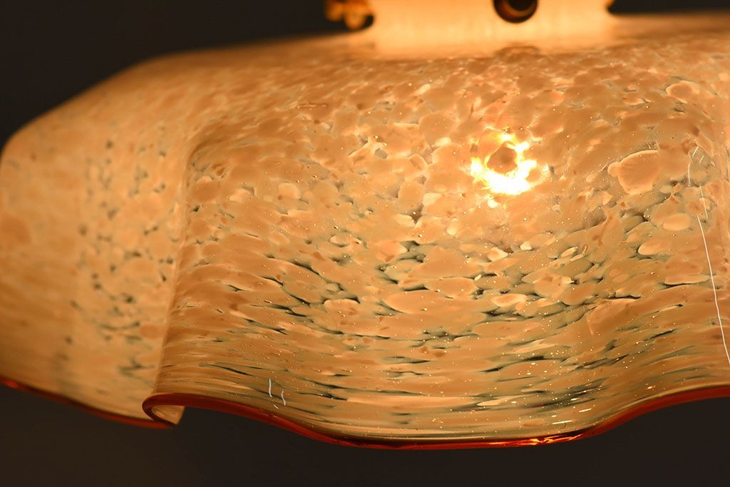 フランスアンティーク　上品なフリルシェードのペンダントライト(天井照明)(3)