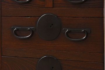 アンティーク家具　丸金具付き　和製アンティーク　前面欅材製の帳場箪笥