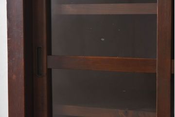 アンティーク家具　前面檜材製　和製アンティーク　ガラス引き戸!古い木の重ね収納棚