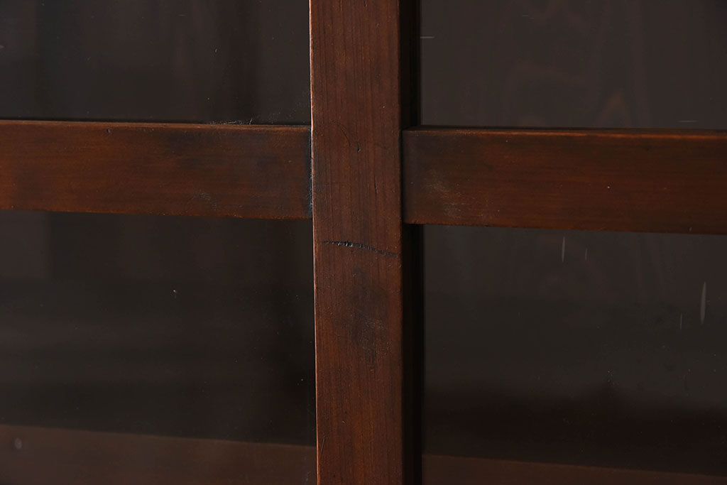 アンティーク家具　前面檜材製　和製アンティーク　ガラス引き戸!古い木の重ね収納棚