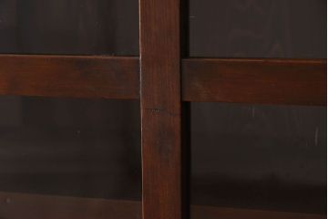 アンティーク家具　前面檜材製　和製アンティーク　ガラス引き戸!古い木の重ね収納棚