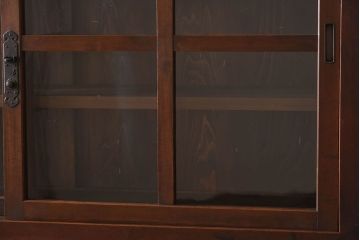 アンティーク家具　前面檜材製　和製アンティーク　ガラス引き戸!古い木の重ね収納棚