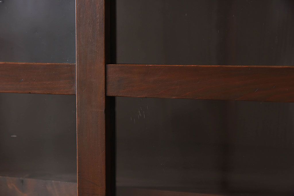 アンティーク家具　前面檜材製　和製アンティーク　ガラス引き戸!古い木の重ね収納棚