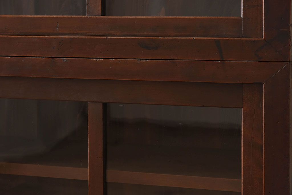 アンティーク家具　前面檜材製　和製アンティーク　ガラス引き戸!古い木の重ね収納棚