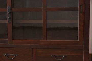 アンティーク家具　前面檜材製　和製アンティーク　ガラス引き戸!古い木の重ね収納棚