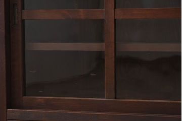 アンティーク家具　前面檜材製　和製アンティーク　ガラス引き戸!古い木の重ね収納棚