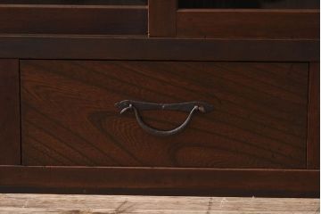 アンティーク家具　前面檜材製　和製アンティーク　ガラス引き戸!古い木の重ね収納棚