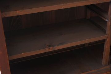 アンティーク家具　前面檜材製　和製アンティーク　ガラス引き戸!古い木の重ね収納棚