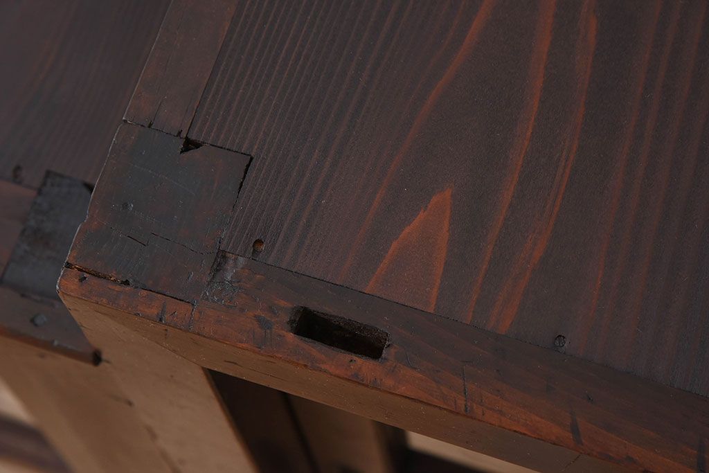 アンティーク家具　前面檜材製　和製アンティーク　ガラス引き戸!古い木の重ね収納棚