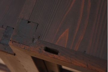 アンティーク家具　前面檜材製　和製アンティーク　ガラス引き戸!古い木の重ね収納棚