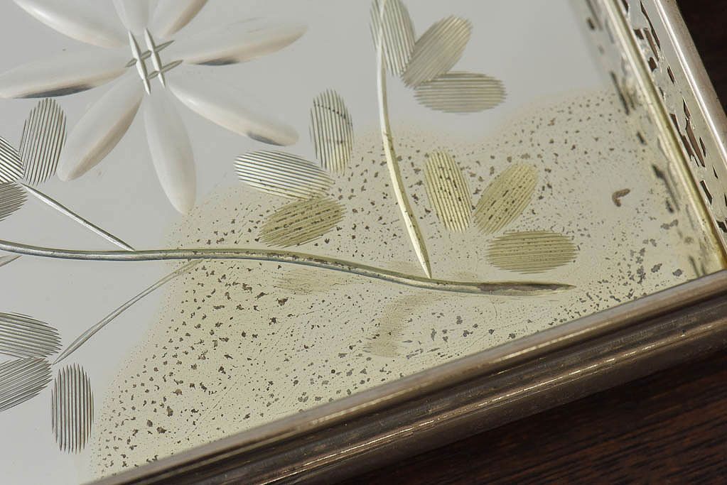 アンティーク雑貨　昭和レトロ　切子ガラストレイ(ミラートレイ)(1)