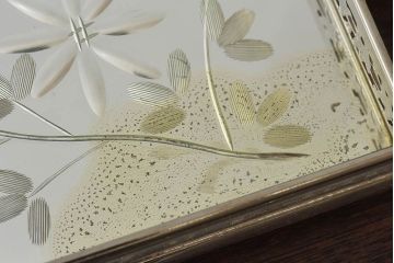 アンティーク雑貨　昭和レトロ　切子ガラストレイ(ミラートレイ)(1)