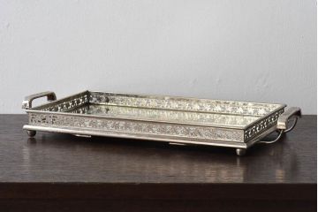 アンティーク雑貨　昭和レトロ　切子ガラストレイ(ミラートレイ)(1)