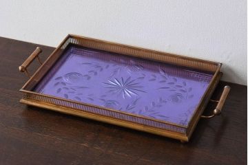 アンティーク雑貨　昭和レトロ　切子ガラストレイ(ミラートレイ)(2)