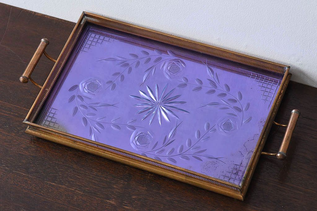 アンティーク雑貨　昭和レトロ　切子ガラストレイ(ミラートレイ)(2)