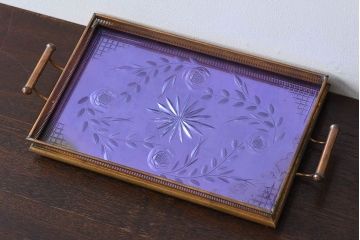 アンティーク雑貨　昭和レトロ　切子ガラストレイ(ミラートレイ)(2)