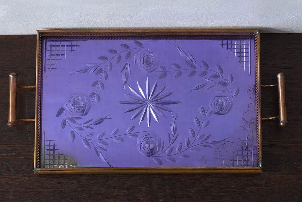 アンティーク雑貨　昭和レトロ　切子ガラストレイ(ミラートレイ)(2)