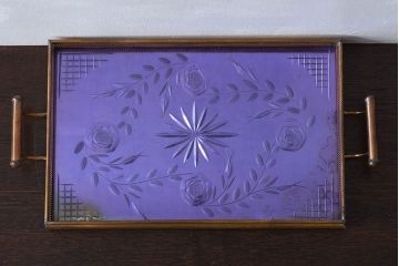 アンティーク雑貨　昭和レトロ　切子ガラストレイ(ミラートレイ)(2)