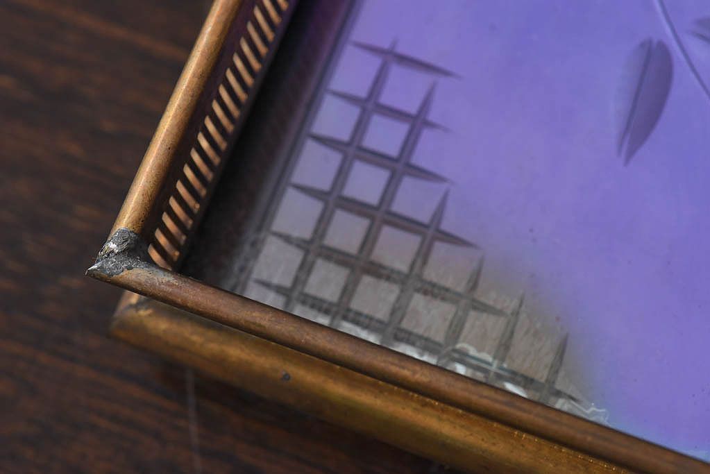 アンティーク雑貨　昭和レトロ　切子ガラストレイ(ミラートレイ)(2)