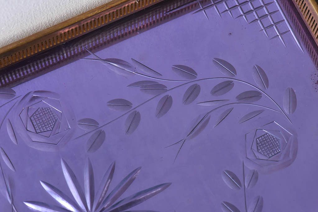 アンティーク雑貨　昭和レトロ　切子ガラストレイ(ミラートレイ)(2)