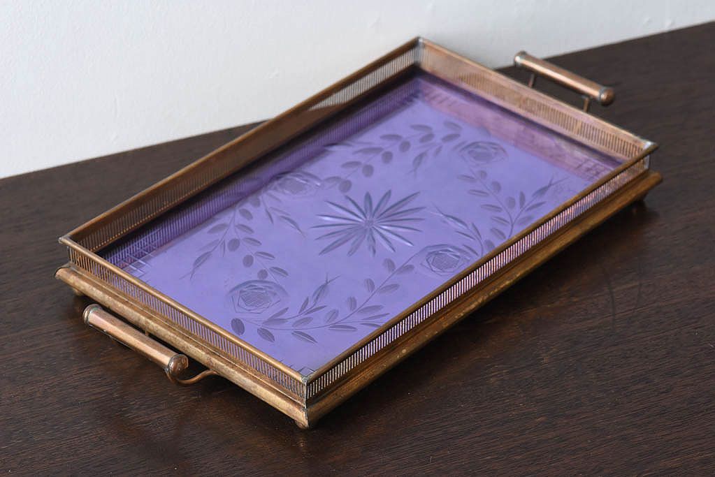 アンティーク雑貨　昭和レトロ　切子ガラストレイ(ミラートレイ)(2)