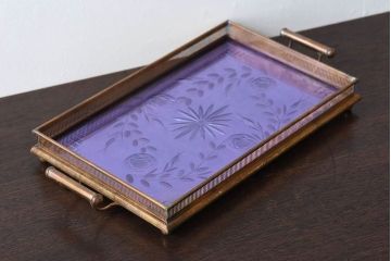 アンティーク雑貨　昭和レトロ　切子ガラストレイ(ミラートレイ)(2)