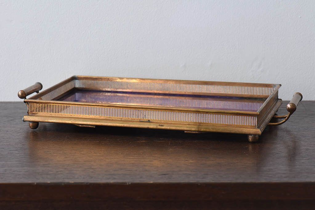 アンティーク雑貨　昭和レトロ　切子ガラストレイ(ミラートレイ)(2)