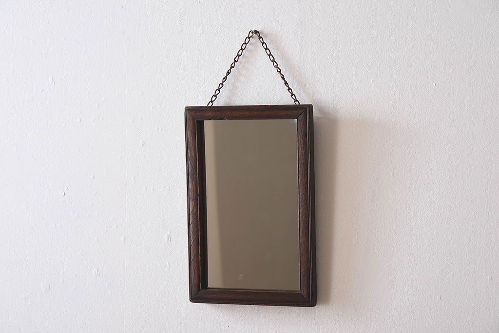 アンティーク雑貨　アンティーク　古い木製フレームの壁掛けミラー(鏡)