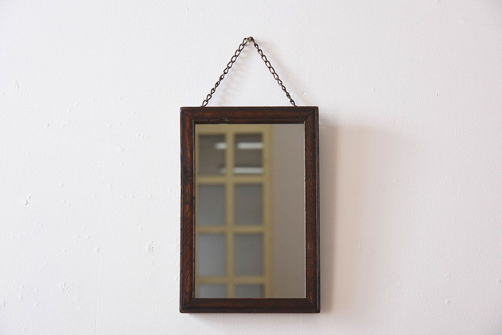 アンティーク雑貨　アンティーク　古い木製フレームの壁掛けミラー(鏡)