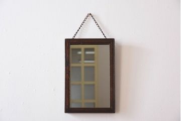 アンティーク雑貨　アンティーク　古い木製フレームの壁掛けミラー(鏡)