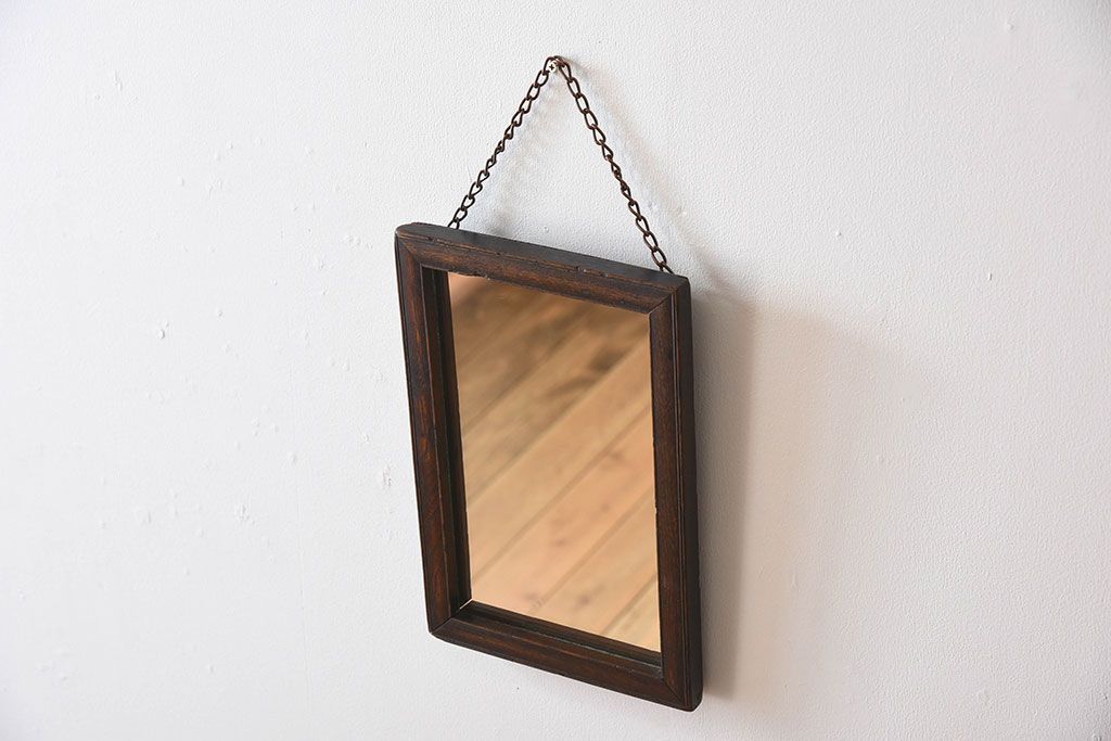 アンティーク雑貨　アンティーク　古い木製フレームの壁掛けミラー(鏡)