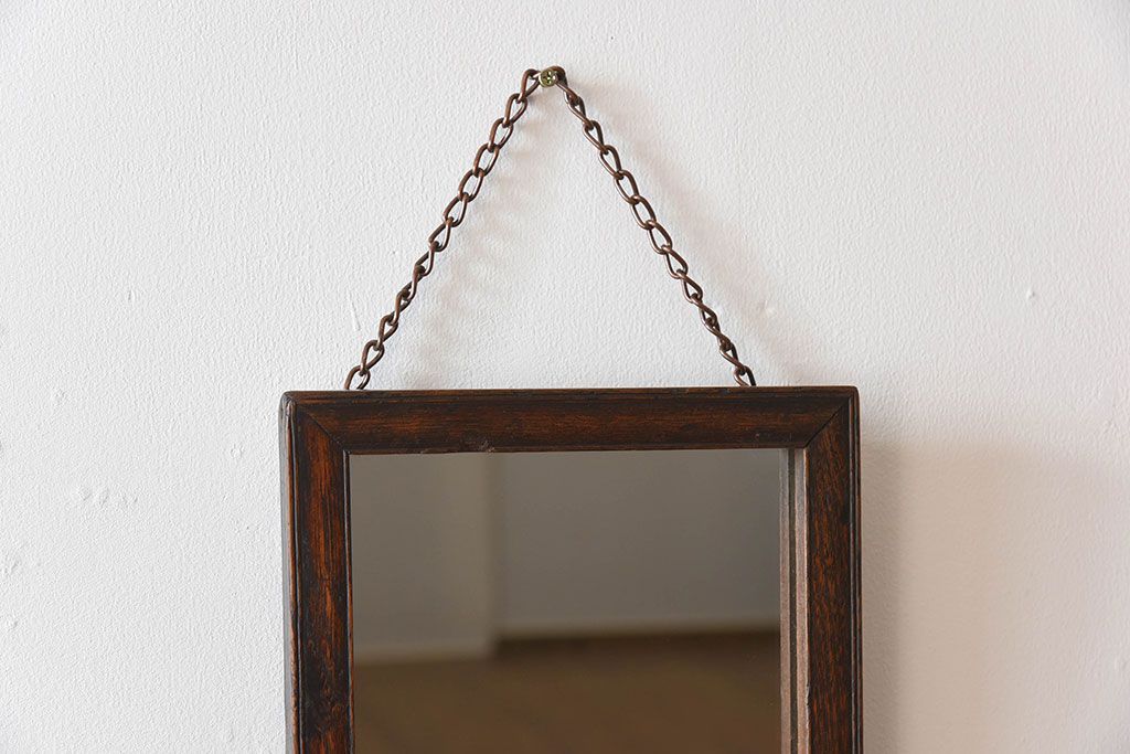 アンティーク雑貨　アンティーク　古い木製フレームの壁掛けミラー(鏡)