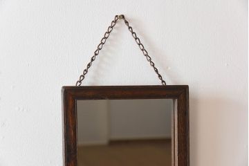 アンティーク雑貨　アンティーク　古い木製フレームの壁掛けミラー(鏡)