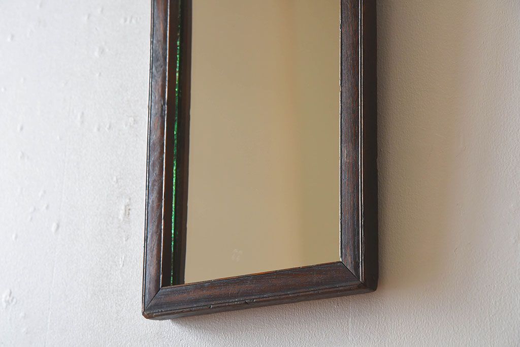 アンティーク雑貨　アンティーク　古い木製フレームの壁掛けミラー(鏡)