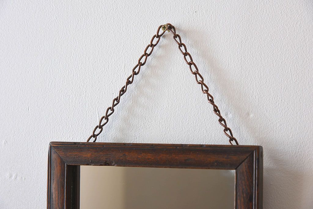 アンティーク雑貨　アンティーク　古い木製フレームの壁掛けミラー(鏡)